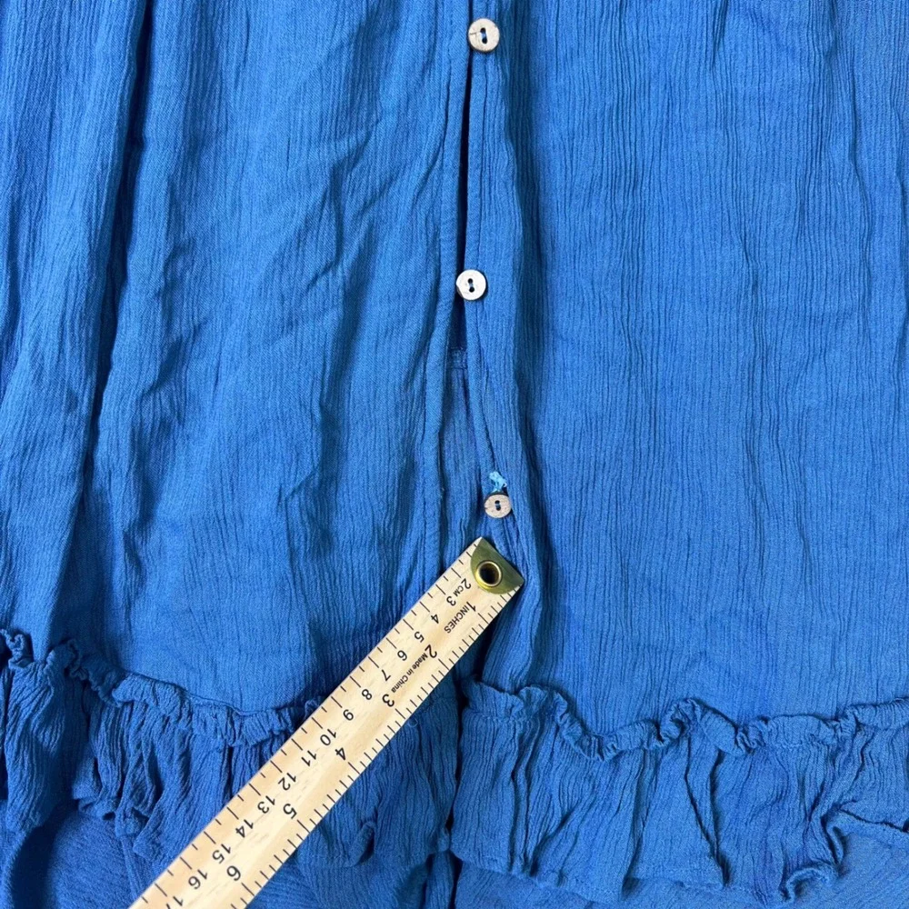 Free People Ruffle Tiered Maxi Dress Blue Cottage V-Neck Boho Festival Size M